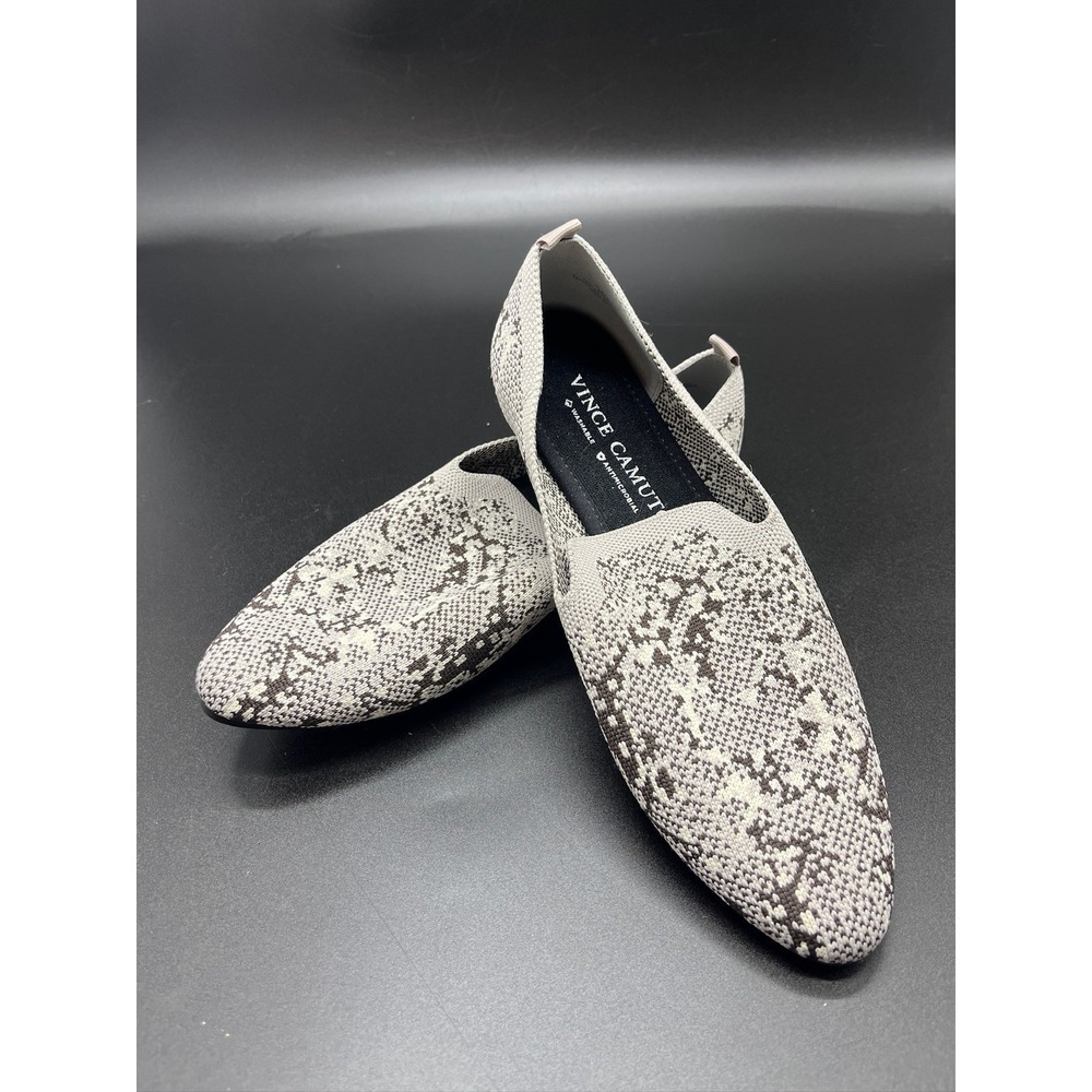 Vince Camuto Fabeau3 Grey Black Snakeskin Knit Loafers Size 10 Career Office